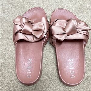 Guess Satin Knot Slide Sandals in Blush Pink